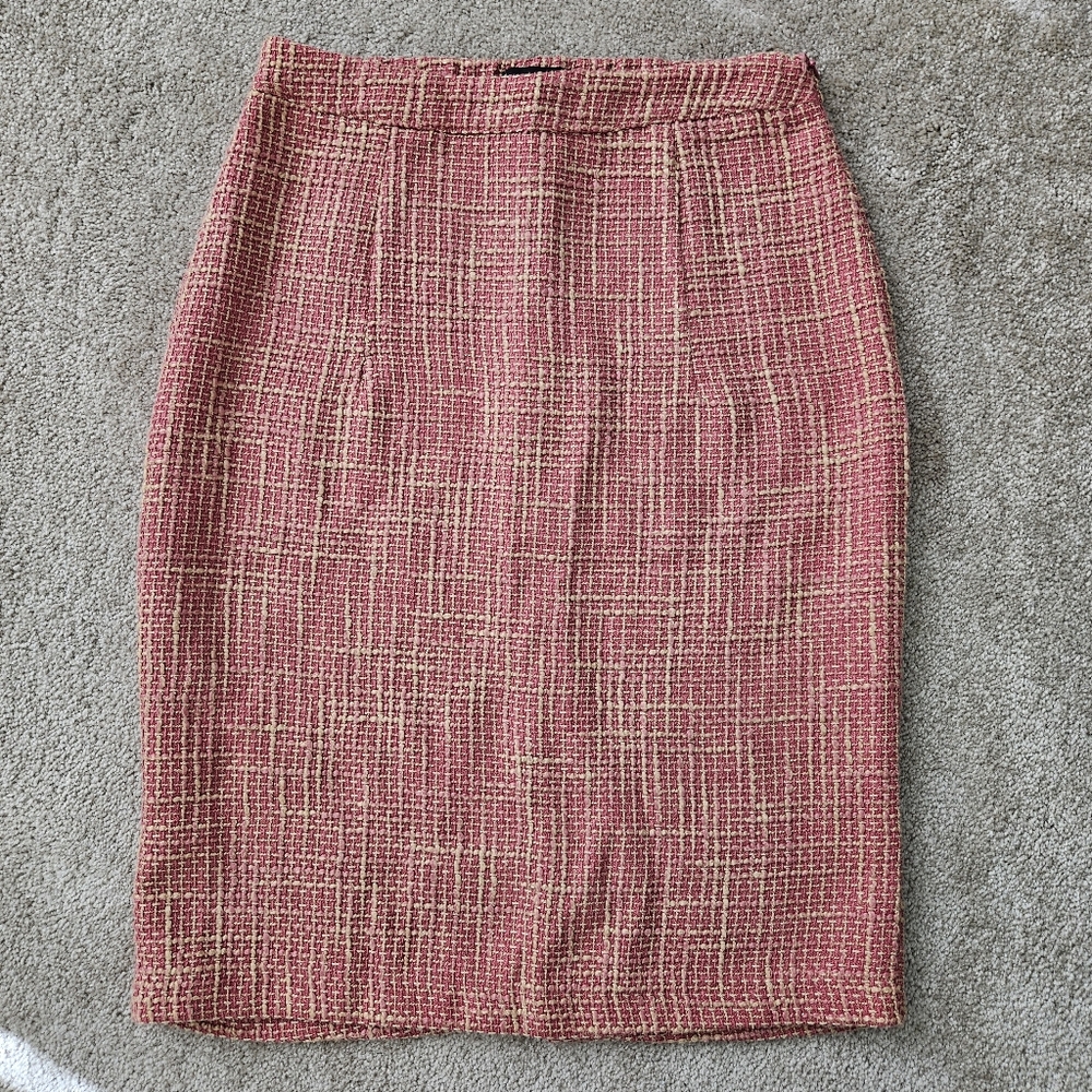 Mikarose multicolored pink and yellow knee-length tweed pencil skirt work